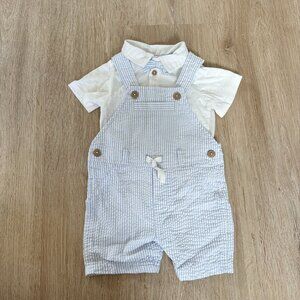 First Impressions Baby Boy Short Sleeve Collared Shirt and Shorts Overalls, 6-9M